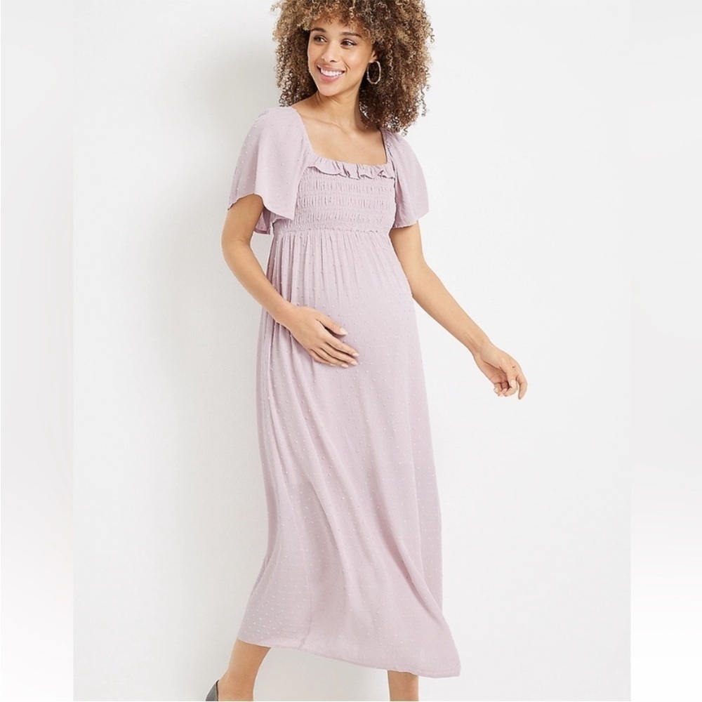 NEW Maurices Antique Lavender Purple Swiss Dot Maternity Dress XL